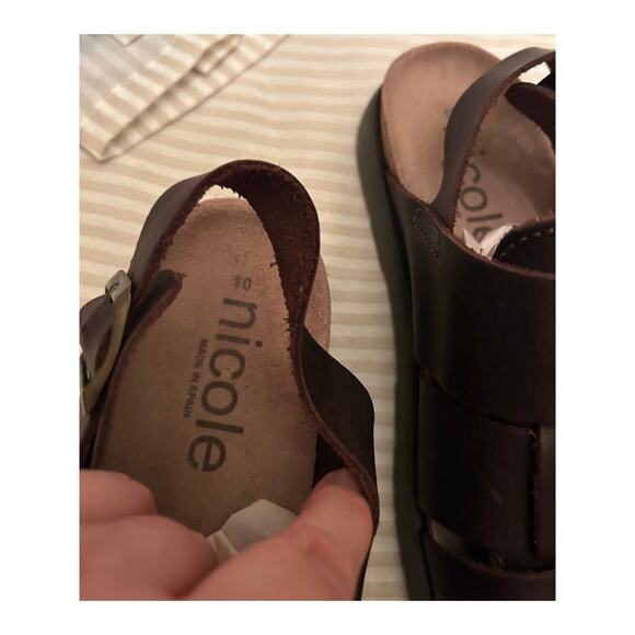 Nicole Brown Leather Fisherman Sandals Women's Size 10 - Picture 2 of 7